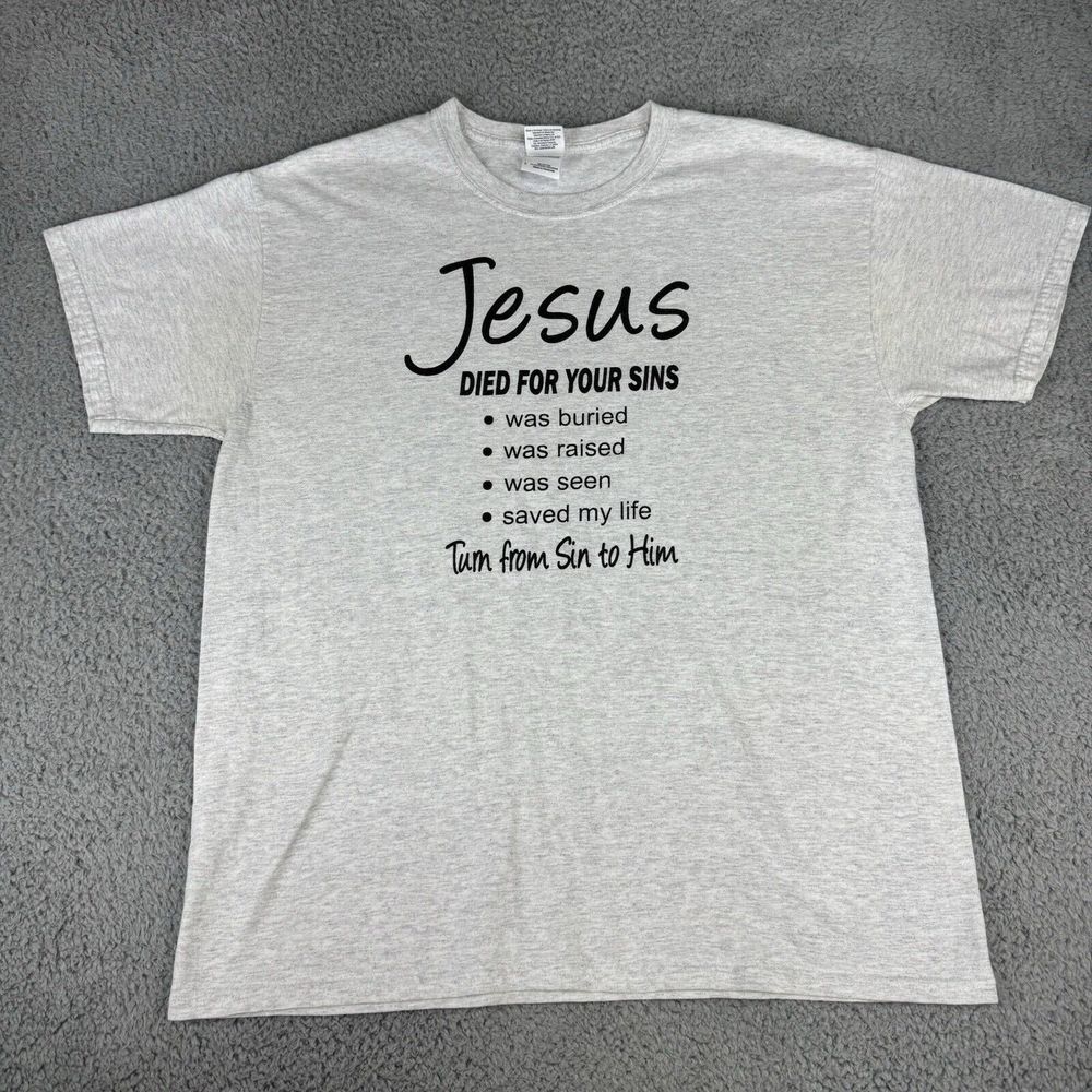 Vintage Jesus T Shirt Spellout Gray Adult Size Large Y2k‎ Retro Skate